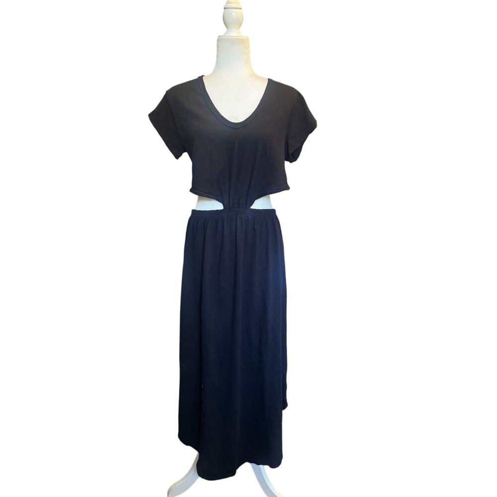 Free People Beach Slub T-shirt Cutout Maxi Dress Black Size Large 100% Cotton